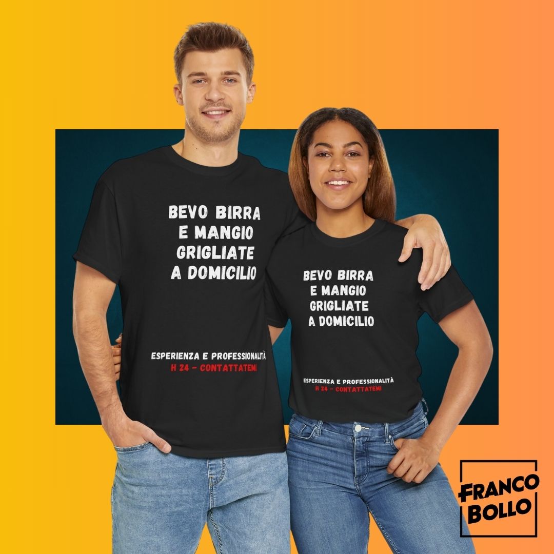 Bevo birra e mangio grigliate a domicilio H24 - Maglietta Divertente