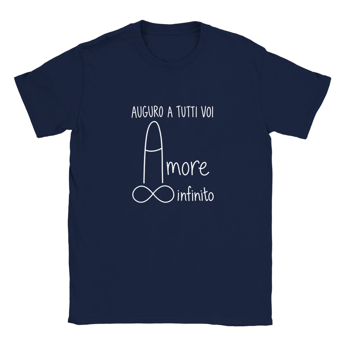 Maglietta Auguro a tutti voi amore infinito, blu navy con stampa bianca, vista frontale